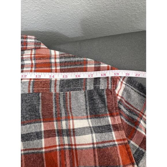 SRK Orange Grey White Plaid Long Sleeve Button Up Warm Flannel Shirt Mens XL - Picture 8 of 9